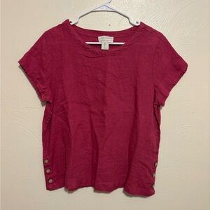 Cynthia Rowley 100% Linen Button-Side Short Sleeve Top – Women’s L